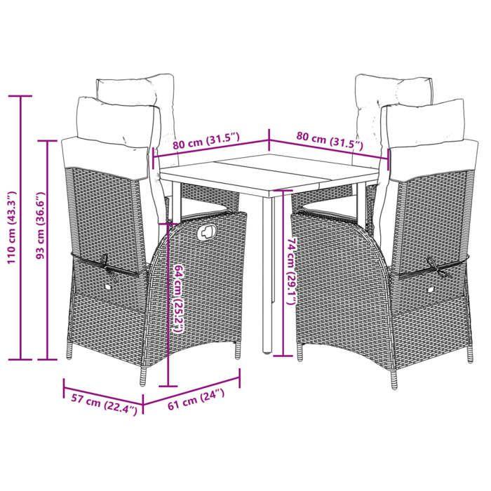 VidaXL 5-Piece Garden Dining Set with Cushions, Patio Table and Chair, Patio Furniture, Outdoor Furniture, 3213266