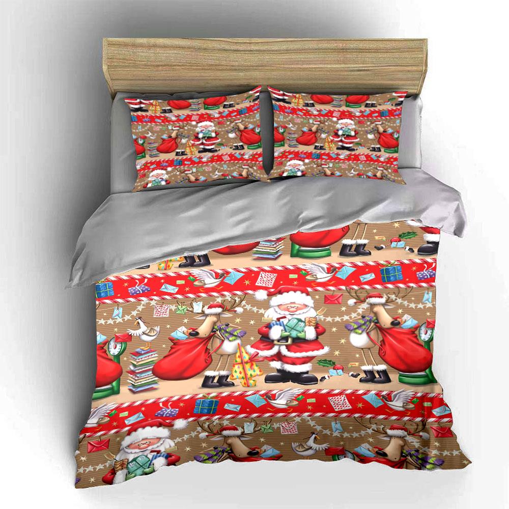 Santa and Reindeer Holiday Print Bedding Duvet Cover Set Duvet Cover Pillowcases  (1*Duvet Cover 2*Pillowcases, without duvet insert)