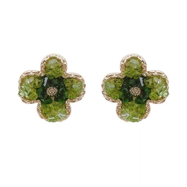 High-End Gradient Crystal Flower Earrings in Fresh Green Summer Design for Women