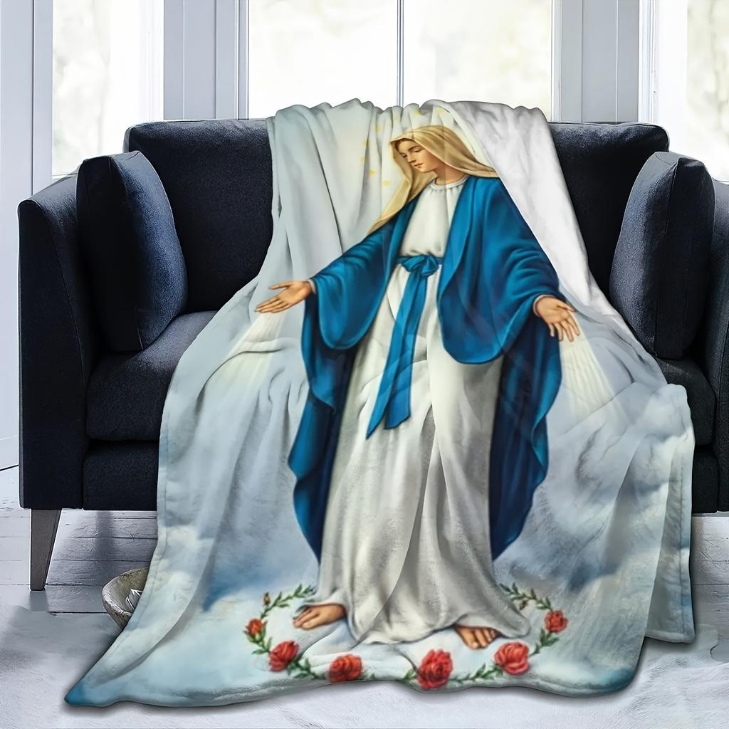 Jungfrau Maria Flanell-Kuscheldecke – Elegant, Heiliger Stil, Reißfest, Ganzjahreskomfort, Ideal für Wohnkultur und Spirituelle Beruhigung