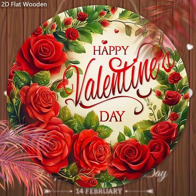 Alles Gute zum Valentinstag Holzschild mit Rosenmuster - Charmante dekorative Hängeplakette - Ideales Geschenk für Paare
