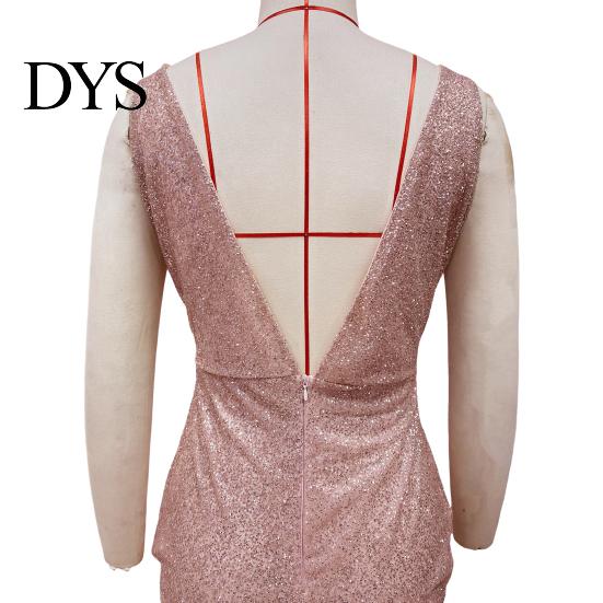 Women Fishtail Hem Dress Evening Deep V Neck Split Sequin Skinny Back Embellished Zipper Closure Sleeveless Prom Cocktail Party Floor Length Ball Gown