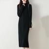 Women's Wool Knit Sweater Dress - Half High Neck, Over Knee, Loose Mid-Length Pullover for Autumn/Winter