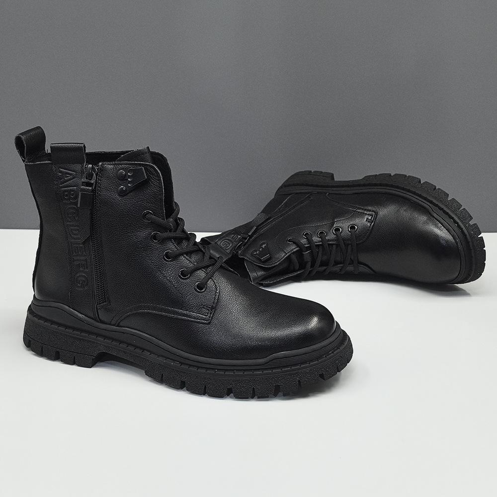 Leather Martin Boots Black Casual Leather Boots High Top Trendy Shoes Casual Shoes