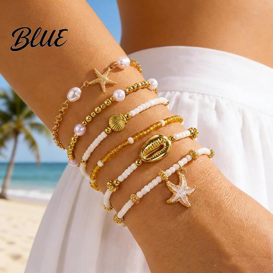 Natural Imitation Pearl Bracelet 6Pcs Women Pearls Rice Beads Starfish