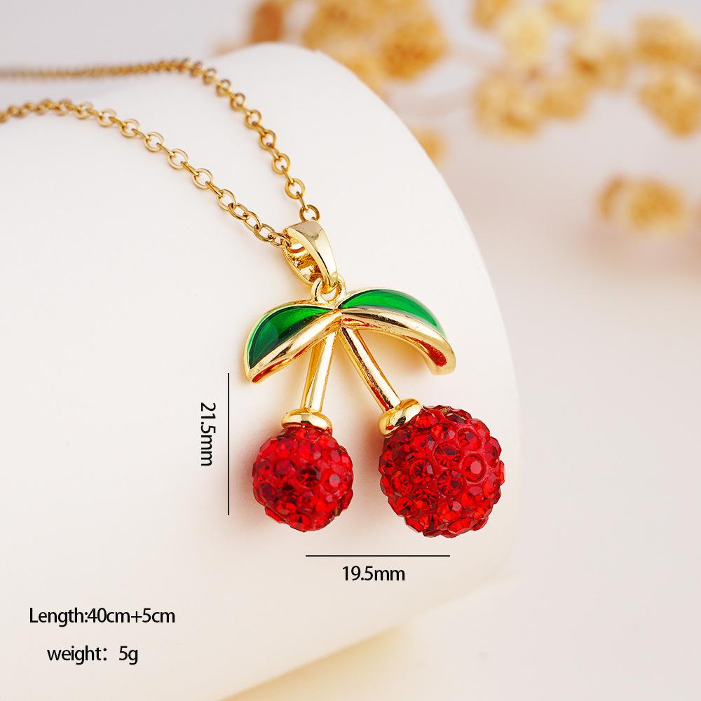 Trendy Red Zircon 3D Cherry Pendant Necklace for Women Girls Gold Color Stainless Steel Chain Cute Y2K Jewelry Gifts for Friend