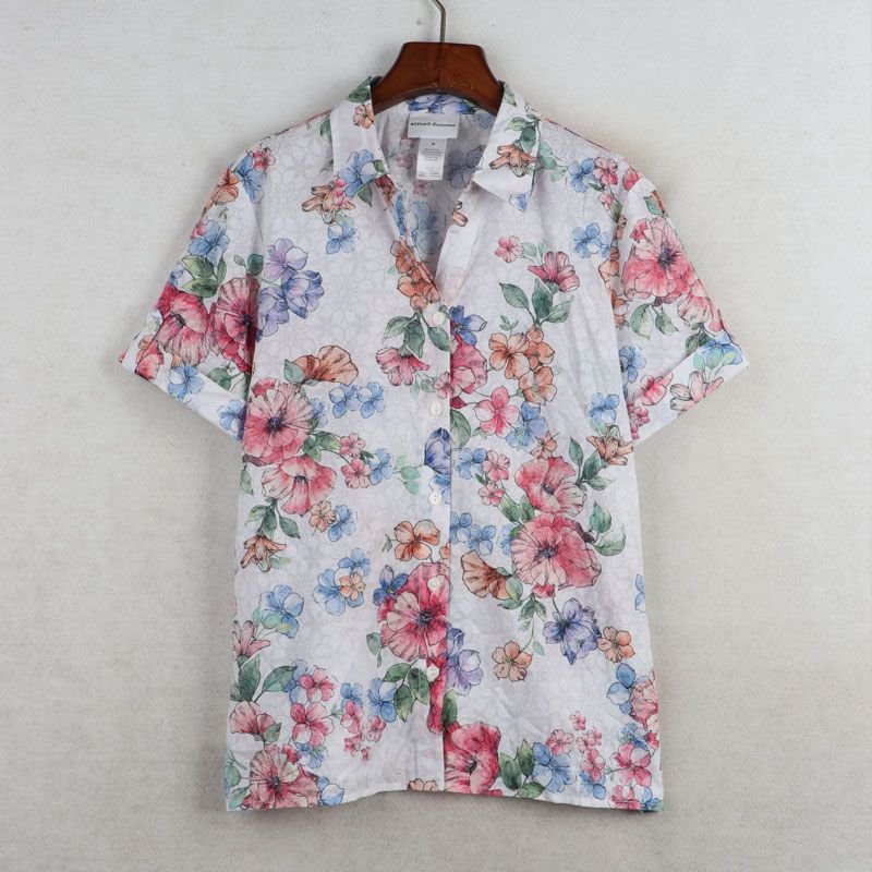 Sunshine Spring Summer New Foreign Trade European and American Plus Size Women Clothing Lapel Print Short Sleeve Shirts Thin