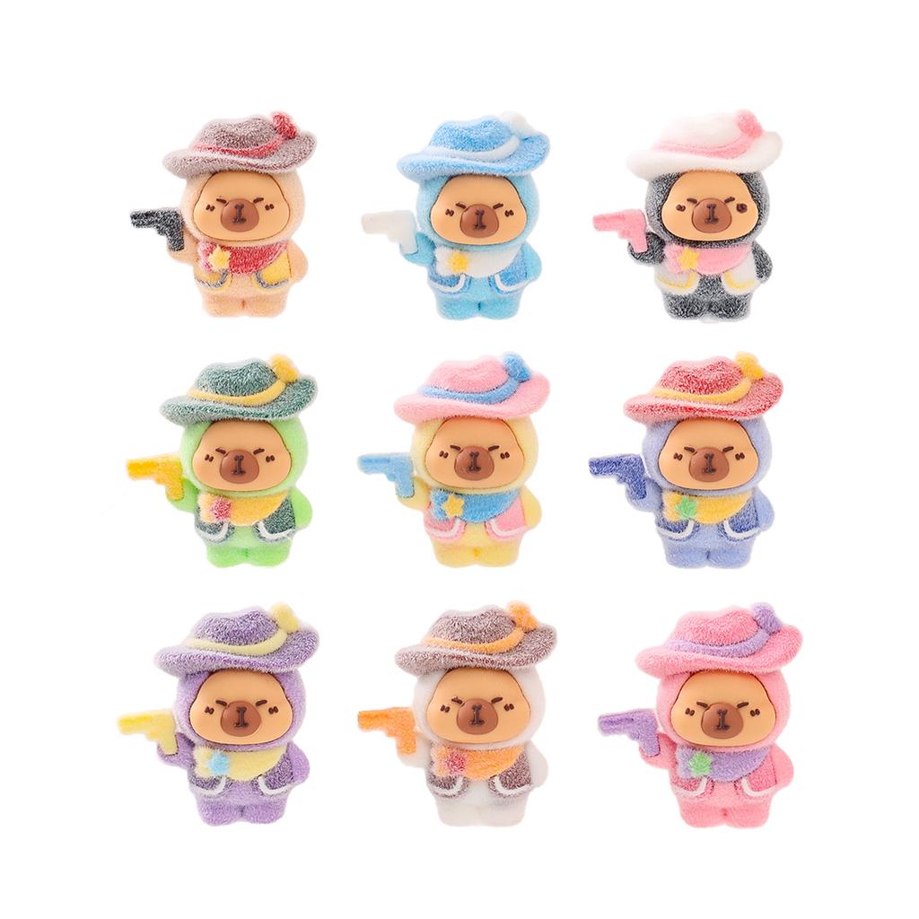 9Pcs/Set Anime Capybara Action Figurine Plaything Small Flocked Kapibare Figurines Desktop Home Deroc Collection Model Toys