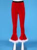 Women's Velvet Christmas Cosplay Faux Fur Adorned Elastic Waist Flare Leg Long Pants Trousers