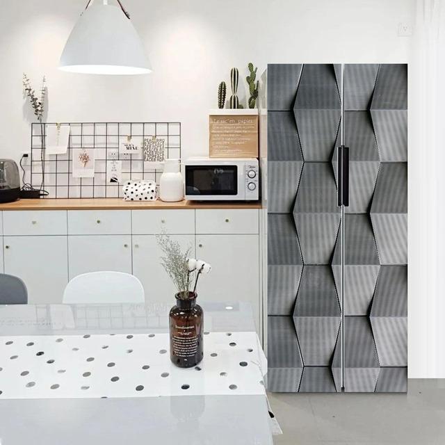 Water Droplets Geometry Line Pattern Self-Adhesive Refrigerator Freeze Sticker Kid's Art Fridge Door Cover Wallpaper Teenager 3D
