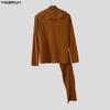 INCERUN Autumn Men Lapel V Neck Long Sleeve Long Layers Rib Casual Tops Pullovers