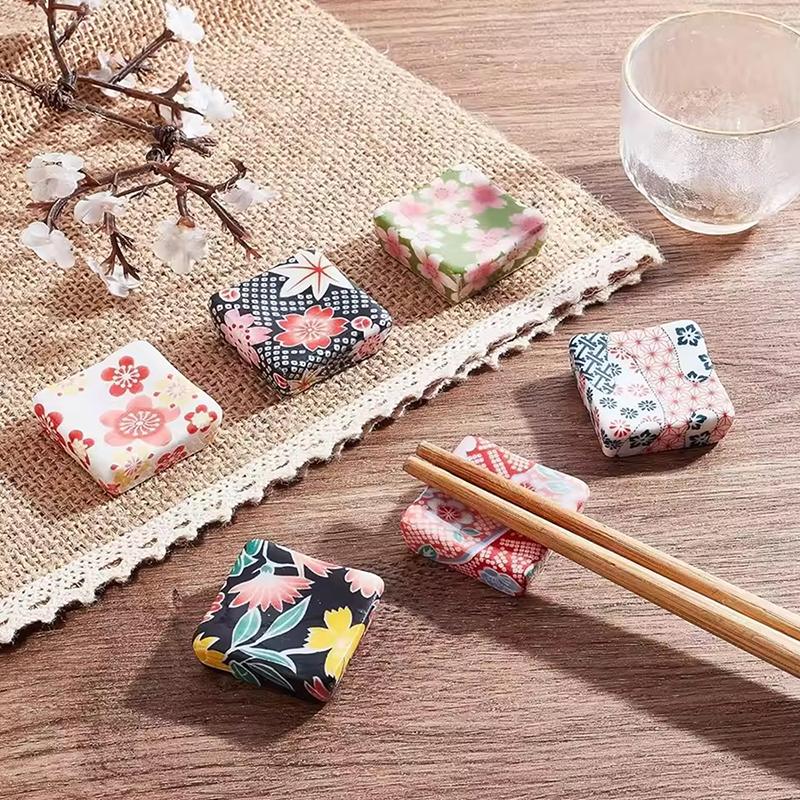6pcs Japanese Ceramic Chopstick Holders Rack With Floral Patterns Spoon Fork Tableware Ornament Pen Holder Table Decor