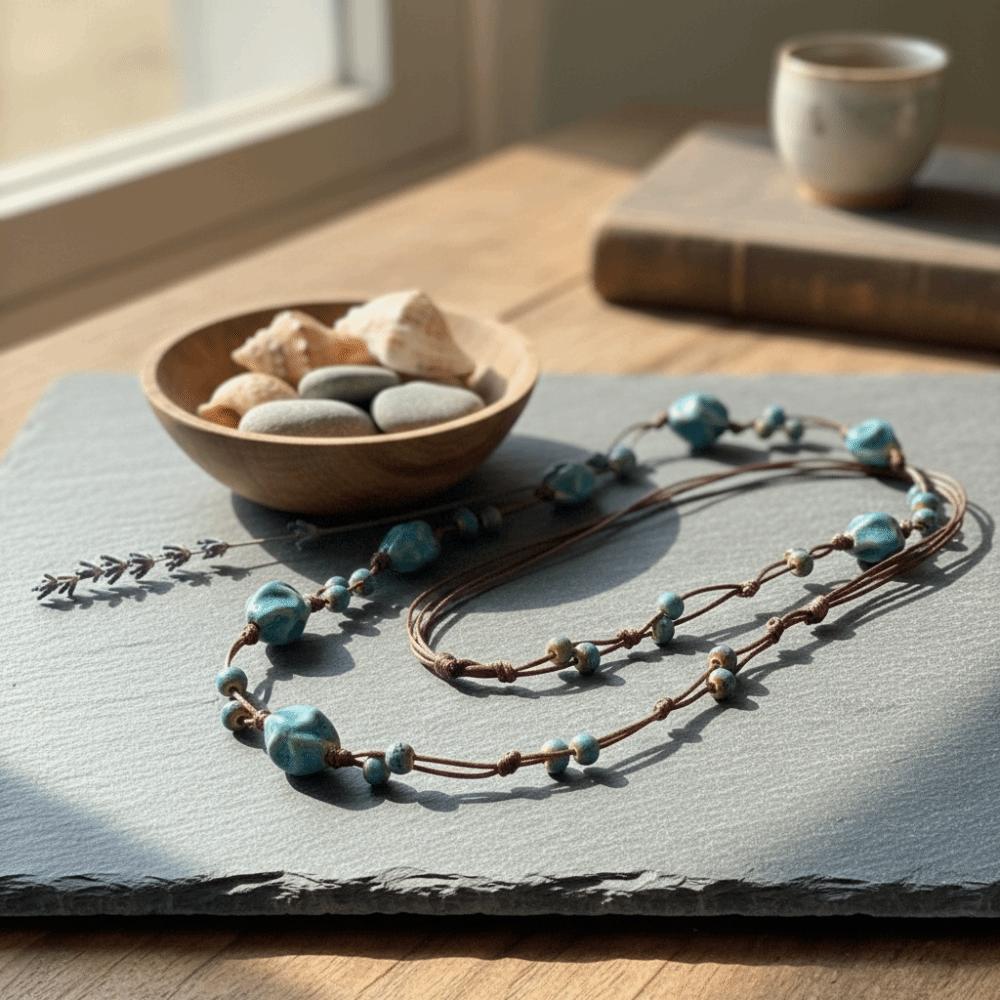 Bohemia Beaded Necklaces Ethnic Style Sweater Chain Fashion Jewelry Ceramic Chain  For Women