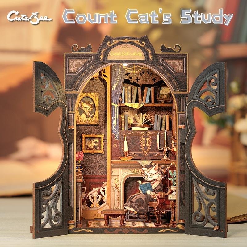 

DIY Book Nook Kit Miniature Wooden Dollhouse with Lights Bookshelf Insert 3D Puzzle Decor Model for Gifts Owl Bookstore