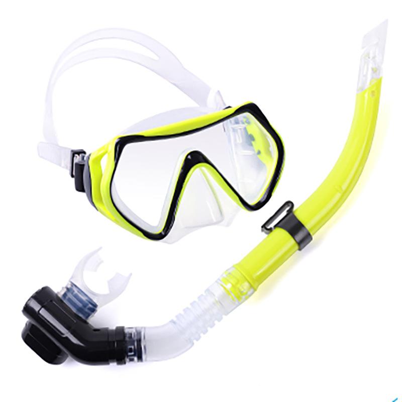 High definition large field of view mask, tempered glass diving goggles set
