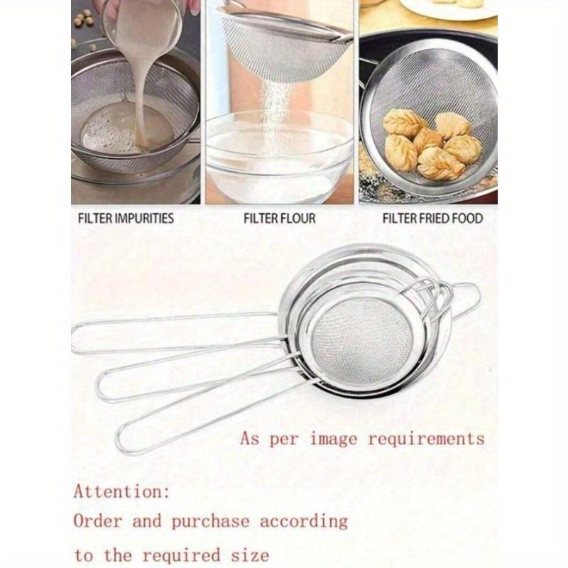 3pcs(S-M-L) Stainless Steel Fine Mesh Strainer with Handle - Kitchen Tool for Sifting and Sieving