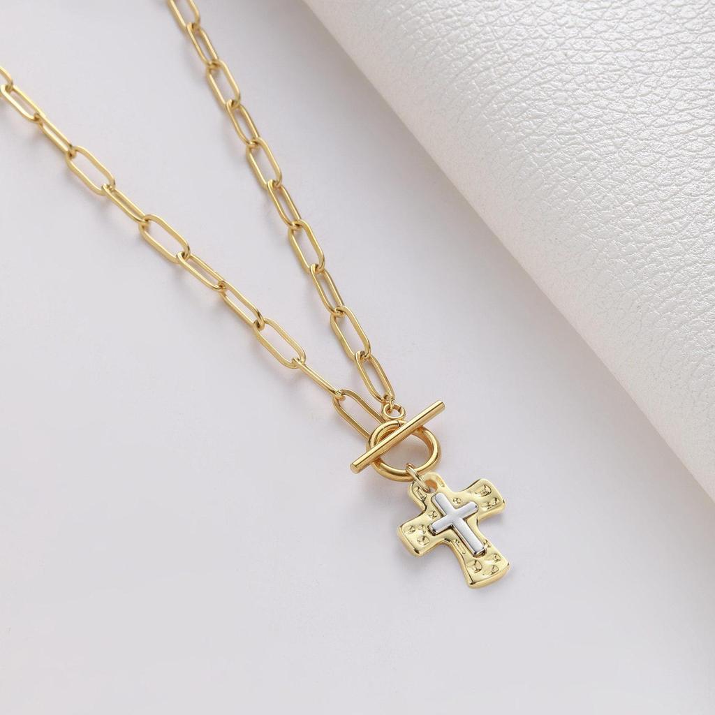 Women's Gold Cross Necklace with Diamond-Studded Pendant - Niche Design, Light Luxury Jewelry