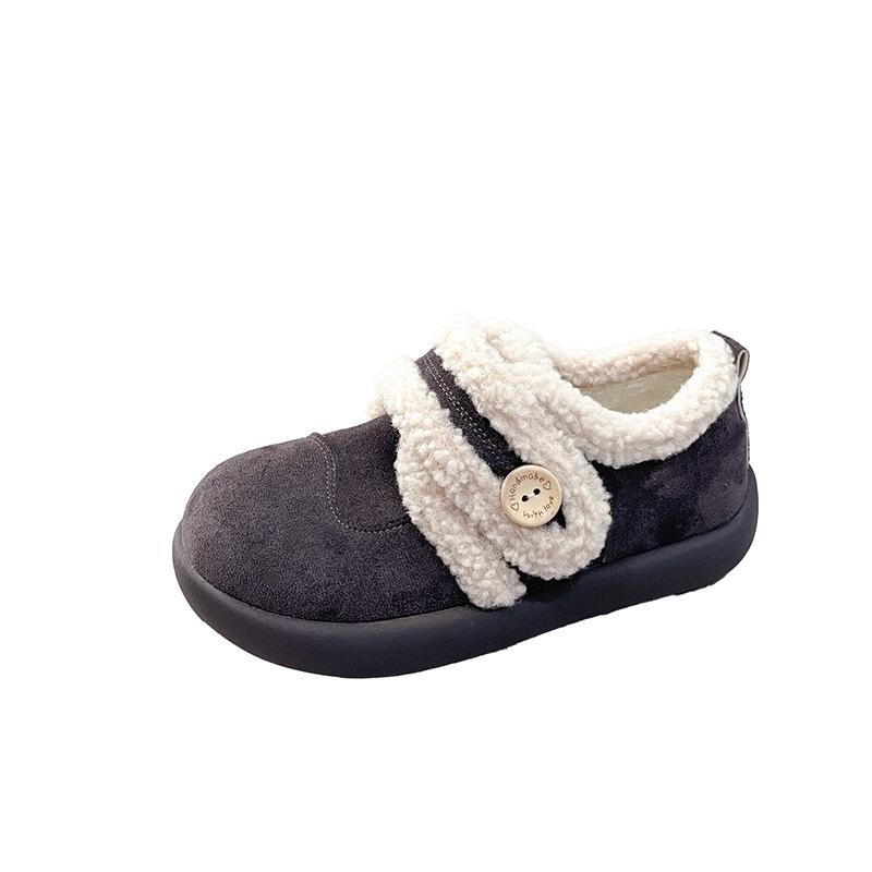 Gu Yunshu 2025 autumn and winter new cute round head small potato single shoes with velvet warm lamb wool small leather shoes women