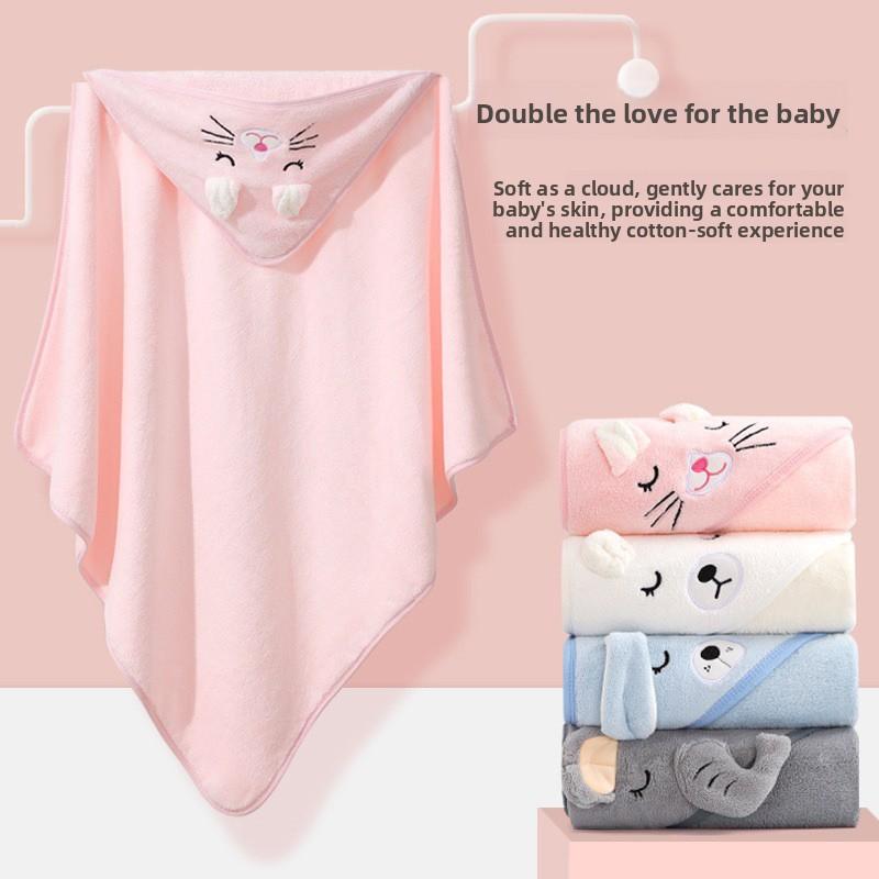 Cartoon Children's Cape Bath Towel Embroidered Coral Fleece Large Mother and Baby Bag Quilt Soft Absorbent Hooded Bathrobe Full Body
