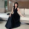 French White Sleeveless Neck V-neck Dress for Women's Summer New Beautiful Waist and Thin Big Swing Dress