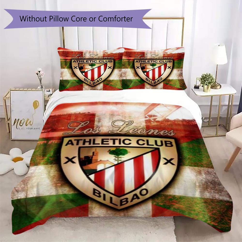 Athletic Club de Bilbao Ensemble de couette à motif Housse de couette Taie d'oreiller Décoration de maison Cadeau d'anniversaire (1 * housse de couette + 2 * taie d'oreiller sans garnissage)