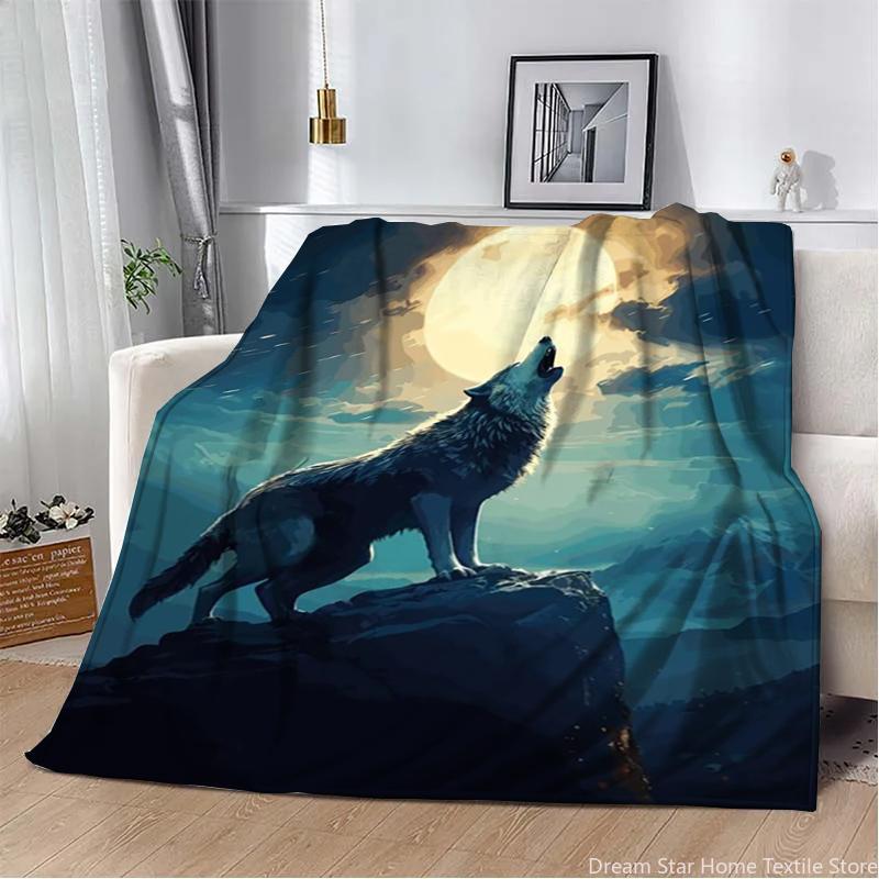 3D Animal Wolf Cute Cartoon Flannel Blanket Fluffy Children and Adults Sofa Plush Bedspread Throw Lunch Blanket for Sofa Bed