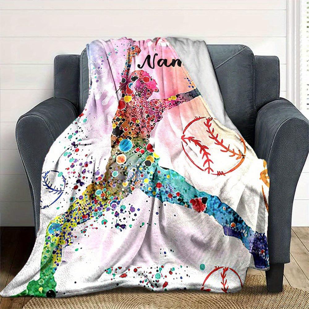 Baseball Player Watercolor Art Blanket Unique Sports Gift For Home Decor And Fanst73