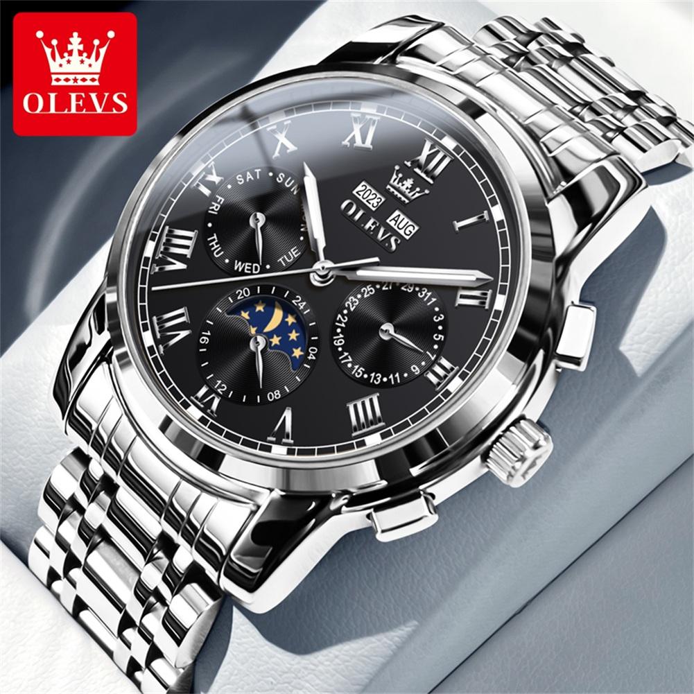 OLEVS Men's Watches Business Fashion Original Automatic Mechanical Wristwatch for Man Waterproof Moon Phase Calendar Trend Dress