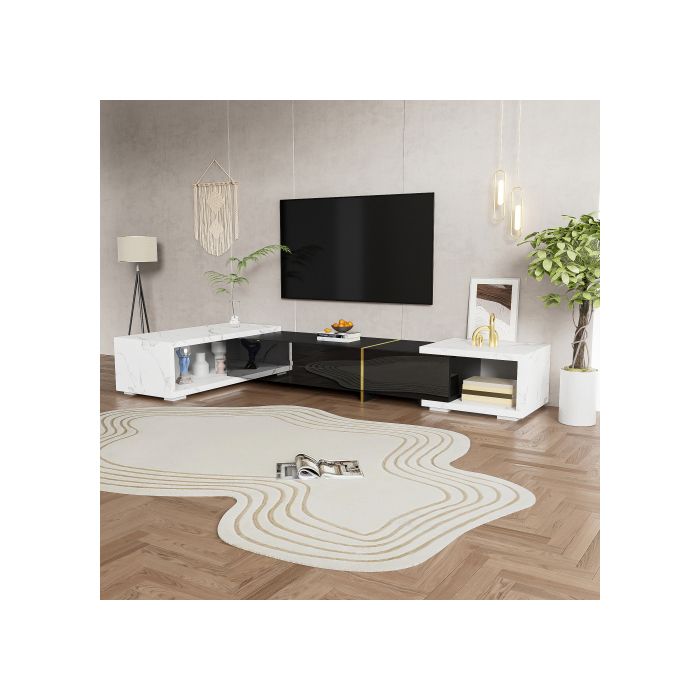 Meuble TV - MUVOE - Longueur Variable 140-260 Cm - Fonction Pivotante - Marbre Blanc - Design Contemporain