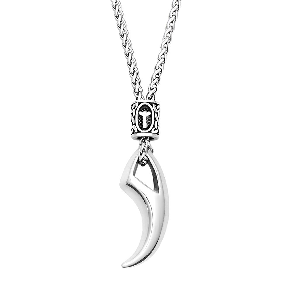 Viking Retro Wolf Tooth Necklace Stainless Steel Norse Rune Pendant Necklace For Men Women Amulet Jewelry Gift