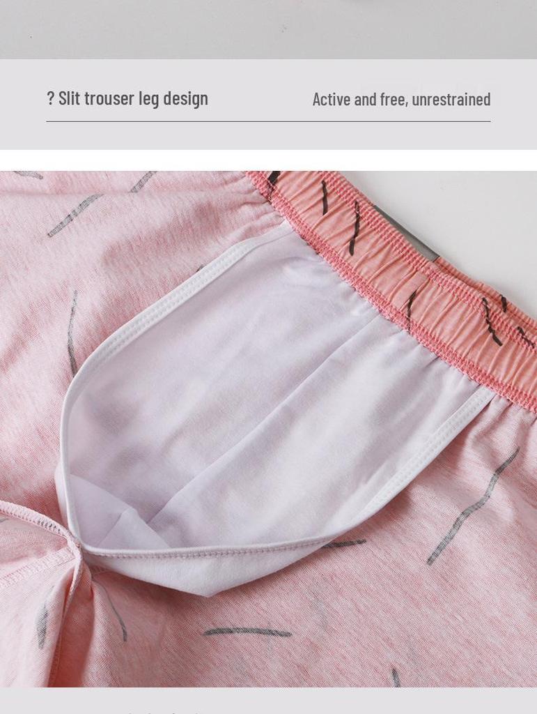 Men's Mid-Waist Cotton Boxer Briefs: Comfortable, Breathable Pajama and Home Pants with Flat-Leg Design