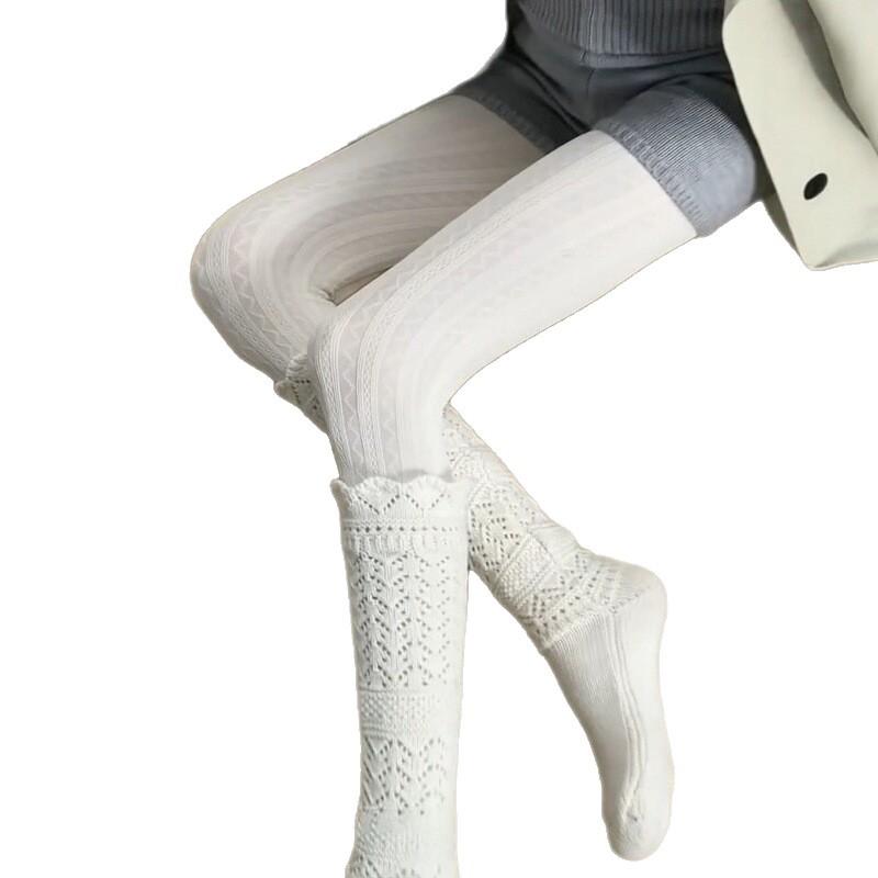 Herbst und Winter Hohlstrick Milchweiß Strumpfhose Damen Warm Gestrickt Übereinander Tragen Süß Vielseitig Leggings Japanisches Verdrehtes Muster