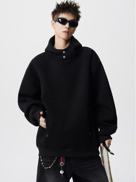 Trendy Plus Velvet Heavyweight Unisex Hooded Button-Up Retro Pullover Hoodie Jacket