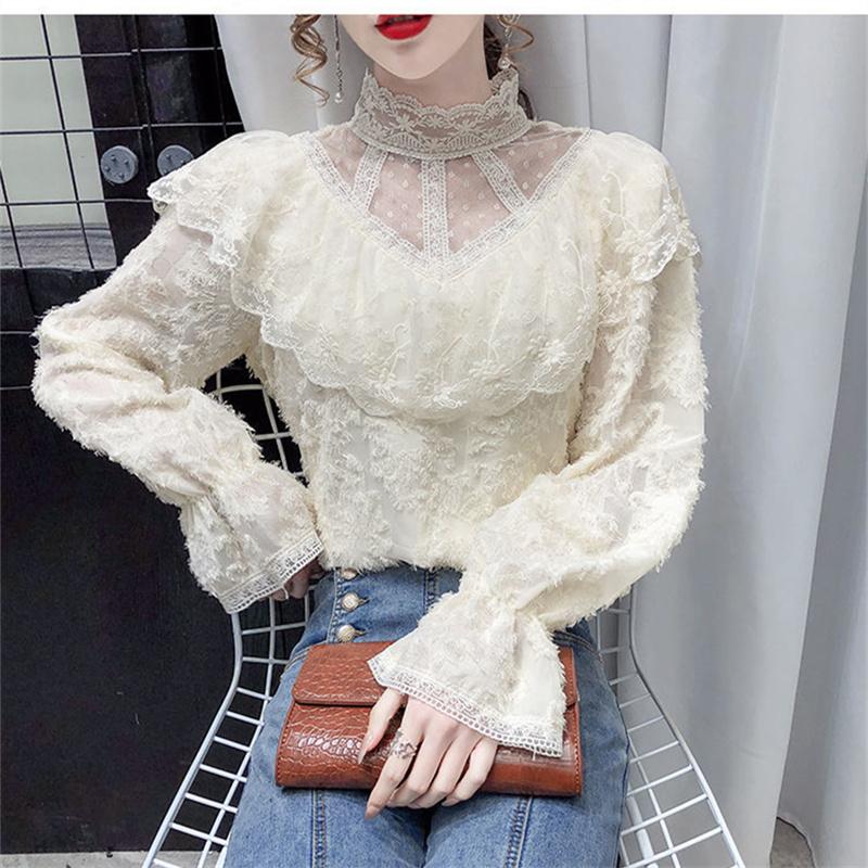 Eleganckie damskie bluzki letnie codzienne damskie topy damska koronkowa koszula bluzka koszula damska bluzki top z długim rękawem damski mujer