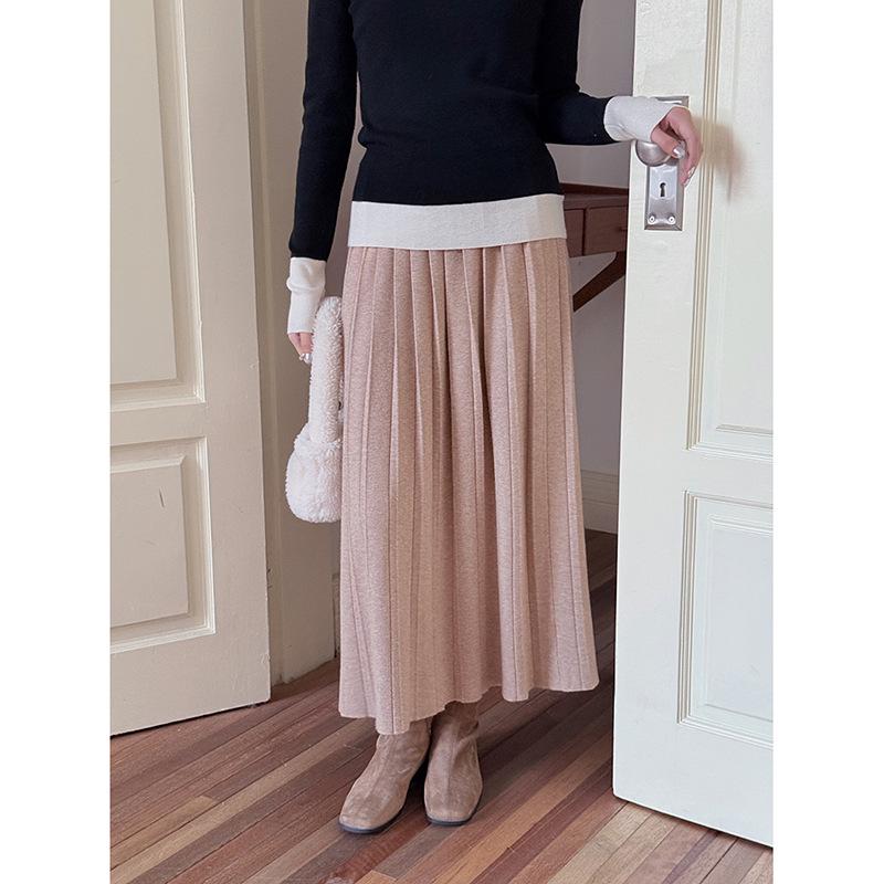 

Ge Ming French Retro High Waist Pleated Knit A-line Skirt for Women - Winter Collection One Size (80-130 cm) хаки
