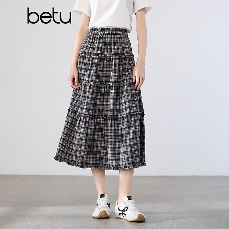 Betu Women's Retro Plaid A-Line Skirt