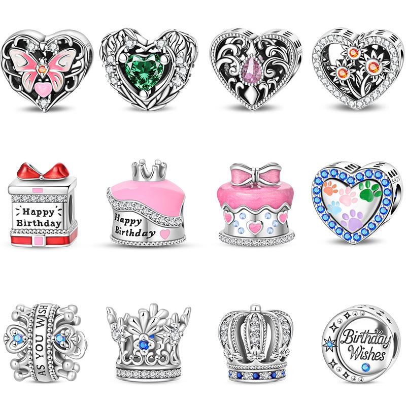 Sweety 925 Silver Birthday Cake Crown Heart Butterfly Sunflower Charms Beads Fit 3mm Bracelets DIY Fine Jewelry Making