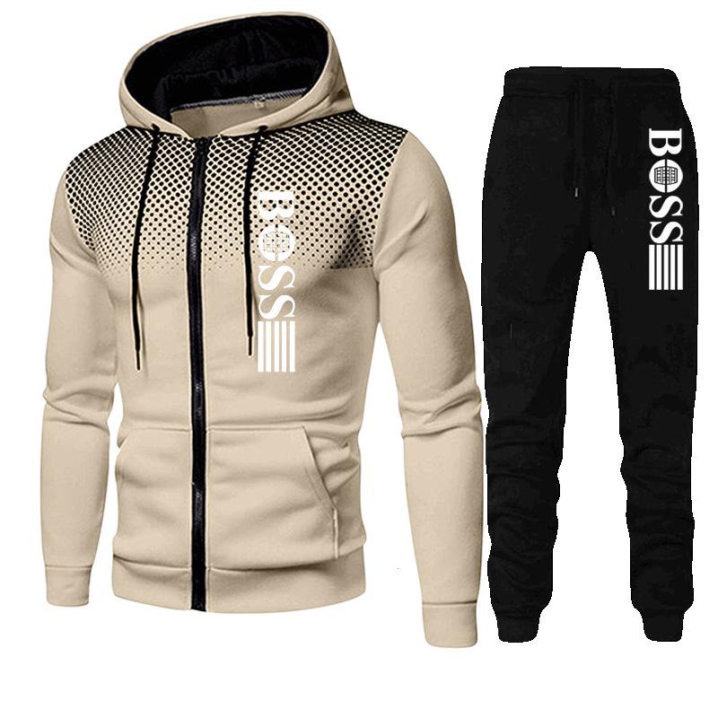 2023 Trendy Men's Zipper Hoodie Tracksuit - Autumn/Winter Casual Brand Print Set