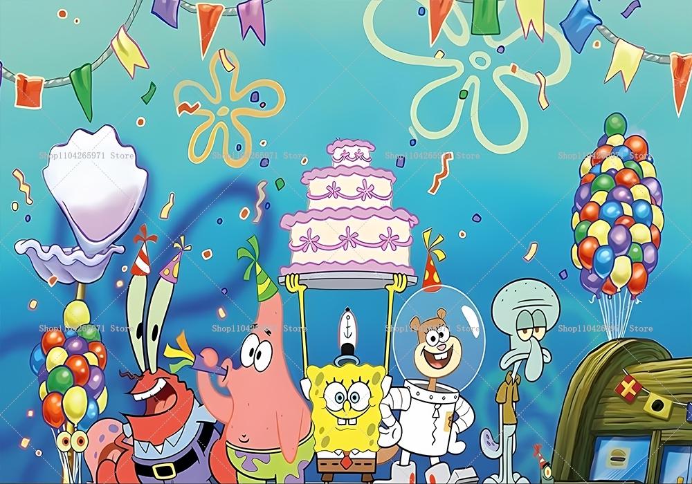SpongeBob Party Background, Banner with Underwater Adventure Theme, Children's Party Decoration, Photography Background