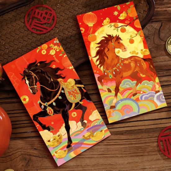 6 Pcs Envelopes Year of The Horse Chinese New Year Red Hong Bao Spring Lucky Pockets
