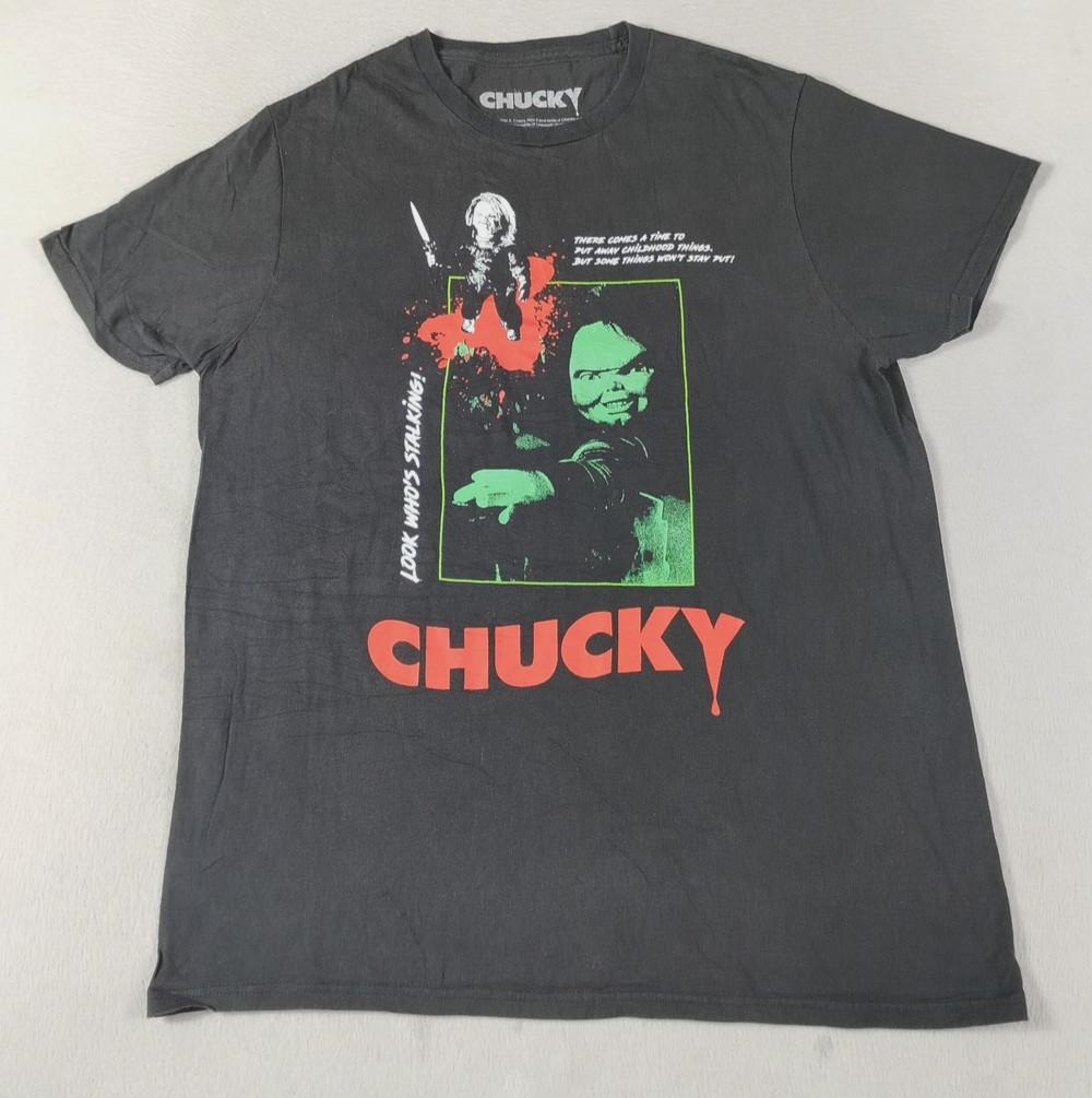 Chucky Shirt Mens Medium Black Horror Movie Graphic Tee Child s Play Halloween Unisex T-Shirt XXL