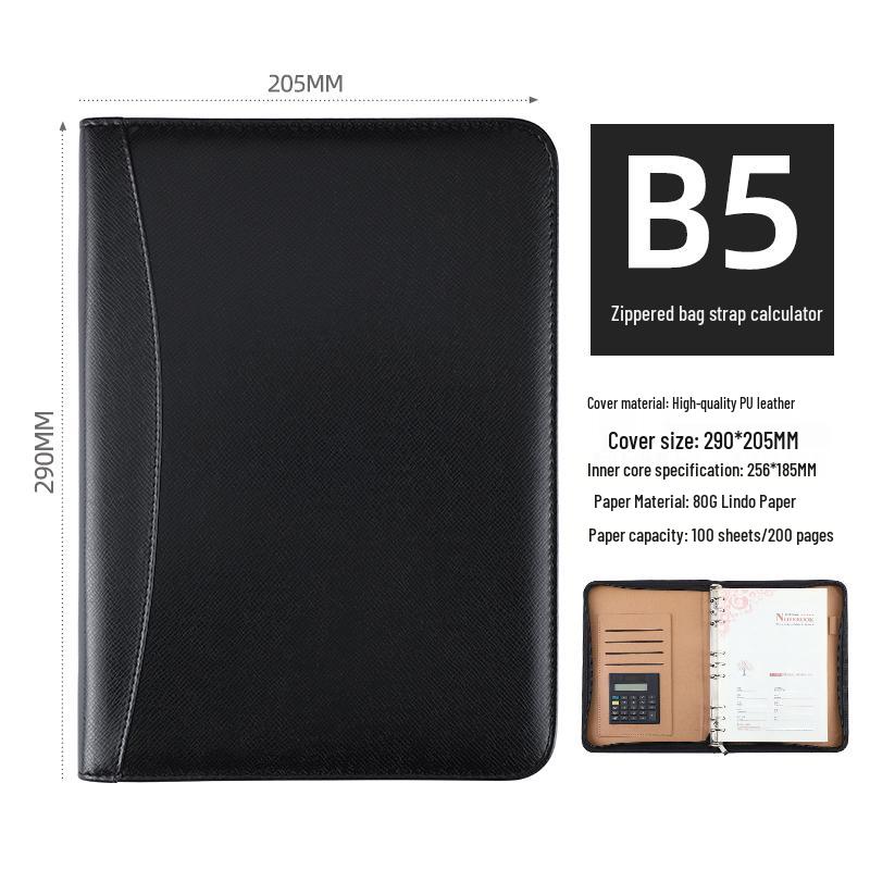 B5 Loose-Leaf Business Notebook with Calculator – Thick Cowhide Multifunctional Stationery