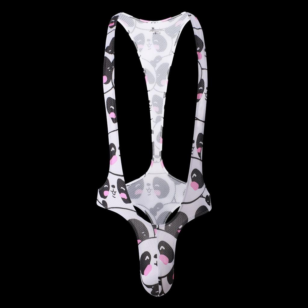 Sexy Men Print Bodysuits Men's Mesh Jockstrap Leotard Underwear Jumpsuits Wrestling Singlet Bodysuit Lingerie Men Body Shapers