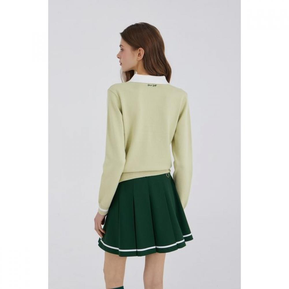 Goxo Smile Heart V Neck Knit Green