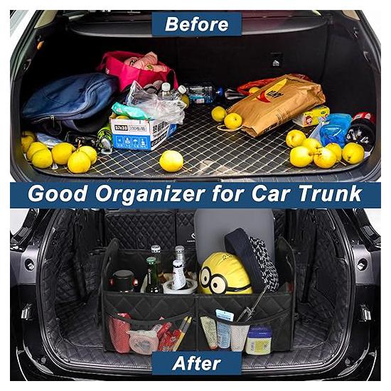 Car trunk storage bag, suitable for SUV, car storage box, 6 pockets, 50LW waterproof polyester trunk storage bag, black