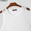 INCERUN Summer Men Sleeveless Lace See Through Mesh Sheer Loose Tank Tops