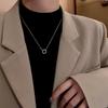 Luxus Mode Goldfarbe Edelstahl Zirkon Doppelring Anhänger Halsketten Für Frauen Charme Braut Halsband Party Schmuck Geschenk