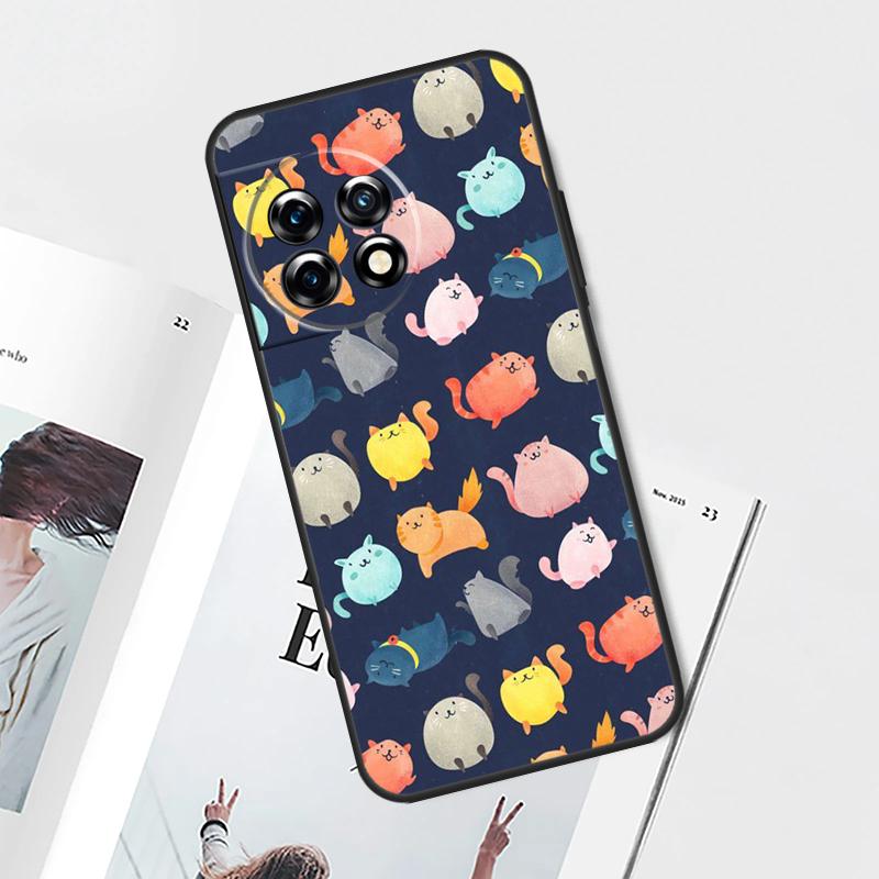 Cute Cartoon Cat Case For OnePlus Nord 5 CE 4 3 Lite N20 N30 OnePlus 15 13 12 11 8 9 10 Pro 12R 13T 13R Cover