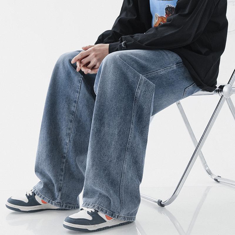 American Retro Washed Jeans Men's Hong Kong Style Loose Straight Drape Wide-leg Pants
