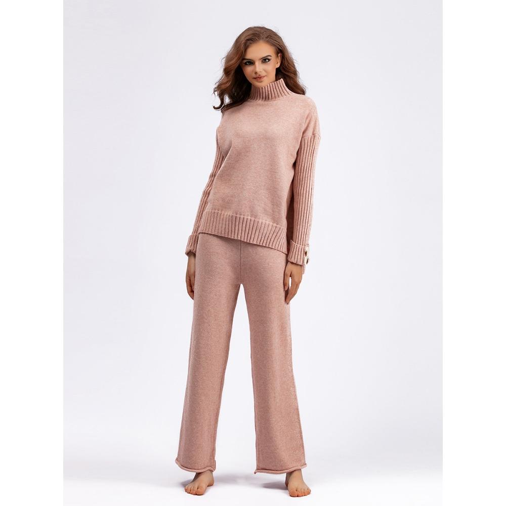HNXC Autumn Winter Knitted Suit for Women: A Stylish Semi-turtleneck Sweater with A Thick Layer and Loose Two-piece Outerwear